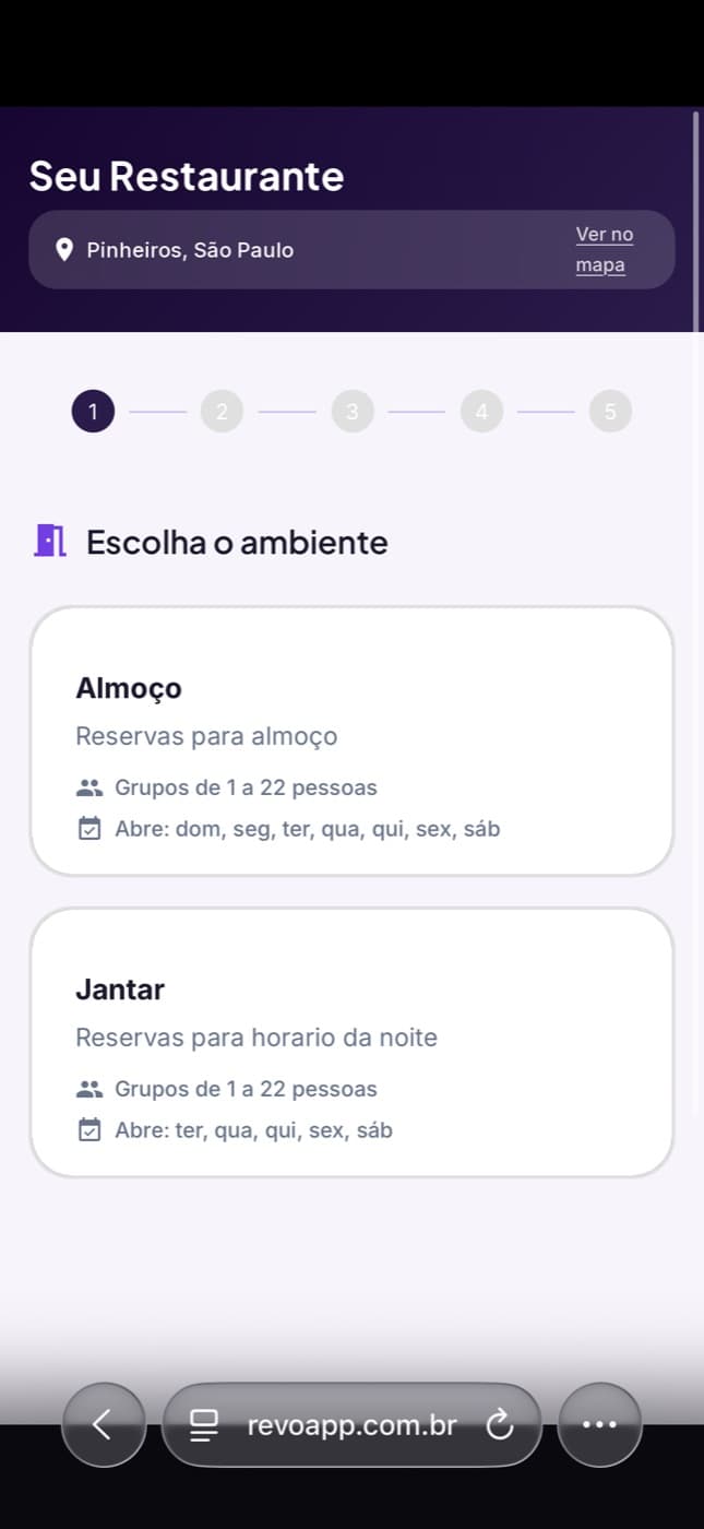 REVO public reservation page with sample data